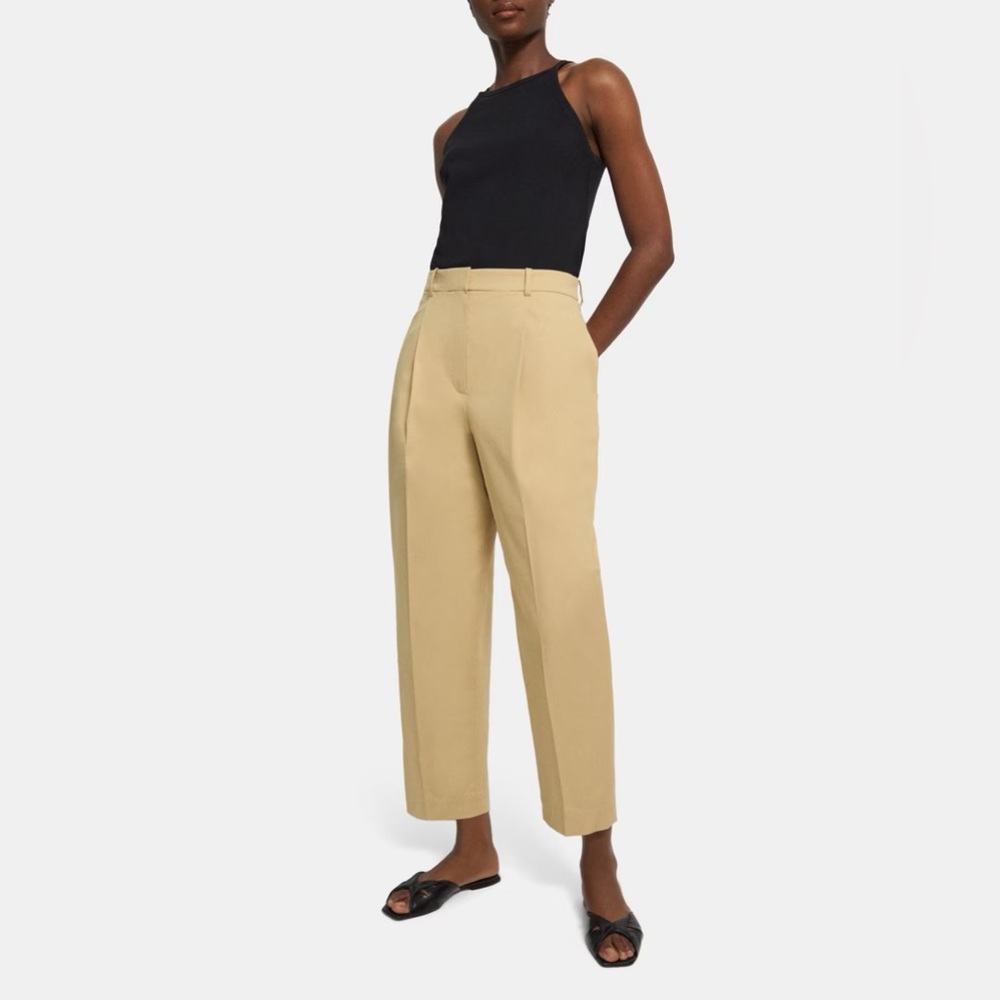 Theory Beige High-Rise Straight-Leg Trousers